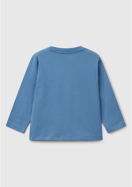 Erkek Çocuk Havacı Mavi Önü Baskılı Bisiklet Yaka Uzun Kollu T-Shirt fiyatları