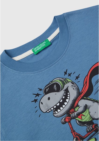 Erkek Çocuk Havacı Mavi Önü Baskılı Bisiklet Yaka Uzun Kollu T-Shirt modelleri