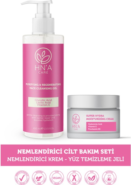 Yüz Yıkama Jeli ve Moisturizing Nemlendirici Krem Aydınlatıcı Cilt Bakım Seti 2'li