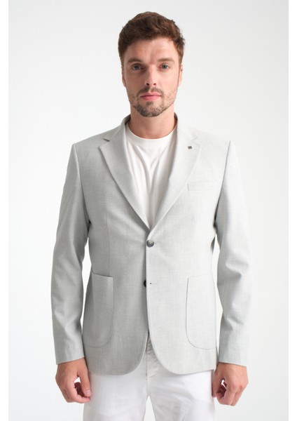 Volix Erkek Lacivert Yarım Astar Torba Cep Keten Kumaşlı Spor Blazer Ceket
