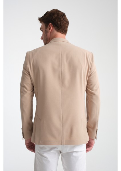 Lucos Erkek Bej Yarım Astar Torba Cep Likralı Gofre Kumaşlı Spor Blazer Ceket