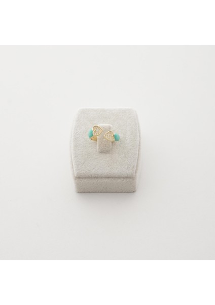 Yeşil Mineli Kalp Taşlı Gümüş Yüzük