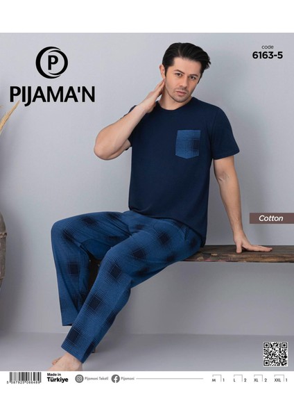 Erkek Bisiklet Yaka Kısa Kol Ince Pijama Takımı 6163/5 - 1 Adet