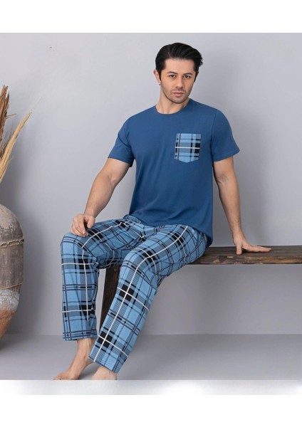 Erkek Bisiklet Yaka Kısa Kol Ince Pijama Takımı 6163/10 - 1 Adet