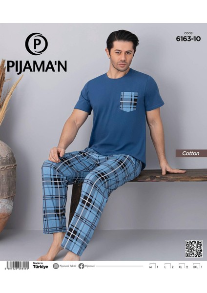 Erkek Bisiklet Yaka Kısa Kol Ince Pijama Takımı 6163/10 - 1 Adet