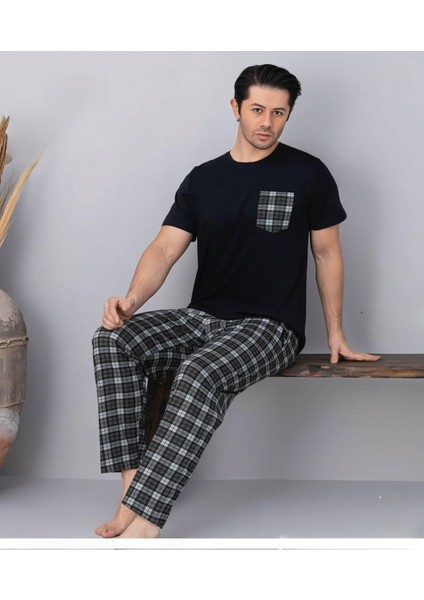Erkek Bisiklet Yaka Kısa Kol Ince Pijama Takımı 6163/7 - 1 Adet
