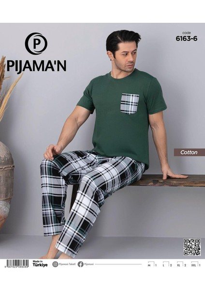 Erkek Bisiklet Yaka Kısa Kol Ince Pijama Takımı 6163/6 - 1 Adet