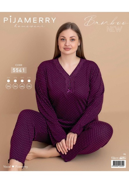 Kadın Büyük Beden Dantel Yaka Bambu Uzun Kol Ince Pijama Takımı 5541 - 1 Adet fiyatları