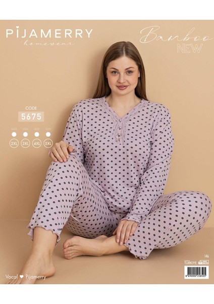 Kadın Büyük Beden Dantel Yaka Bambu Uzun Kol Ince Pijama Takımı 5675 - 1 Adet fiyatları
