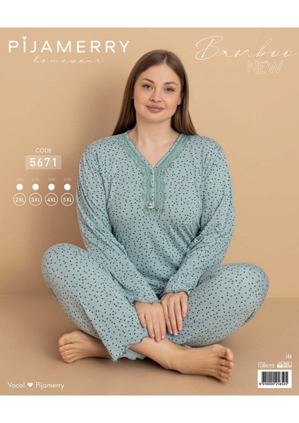Kadın Büyük Beden Dantel Yaka Bambu Uzun Kol Ince Pijama Takımı 5671 - 1 Adet fiyatları