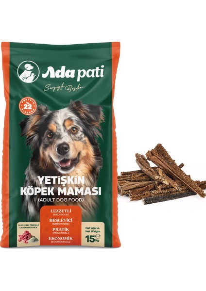 Kuzu Etli Pirinçli Yetişkin Köpek Maması 15 kg + Kuzu Işkembe 100gr
