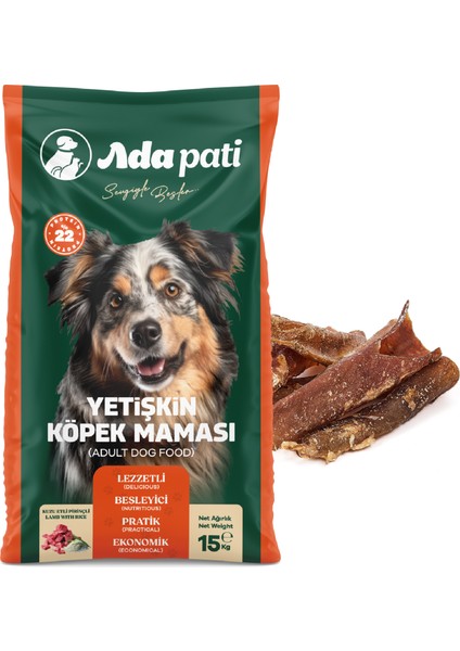 Kuzu Etli Pirinçli Yetişkin Köpek Maması 15 kg + Dana Kalp Borusu 100gr