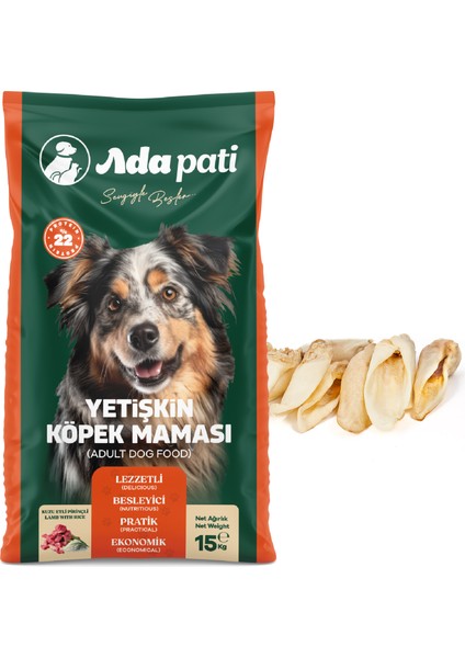Kuzu Etli Pirinçli Yetişkin Köpek Maması 15 kg + Kuzu Kulak 100gr