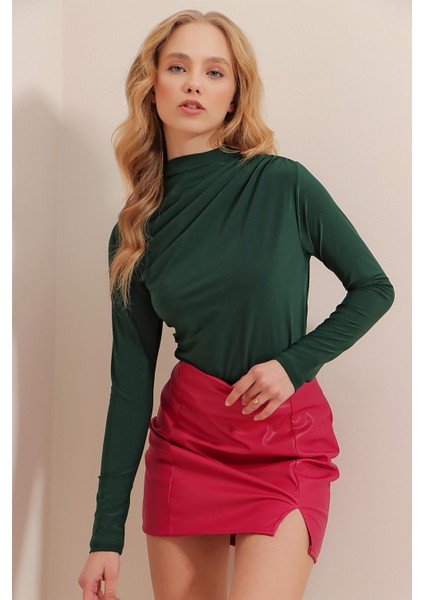 Dik Yaka Büzgülü Uzun Kollu Bluz modelleri