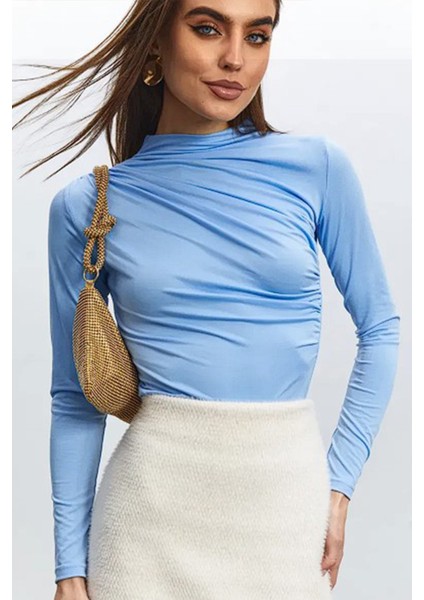 Dik Yaka Büzgülü Uzun Kollu Bluz fırsatları