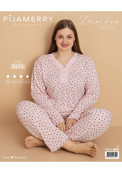 Kadın Büyük Beden Dantel Yaka Bambu Uzun Kol Ince Pijama Takımı 5674 - 1 Adet modelleri