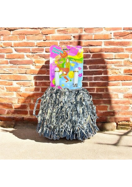 2 Çift 4 Adet Gri Ponpon Vıp Kalite 23 Nisan Gösteri Ponponu Gri Metalik Ponpon Gri Parlak Ponpon