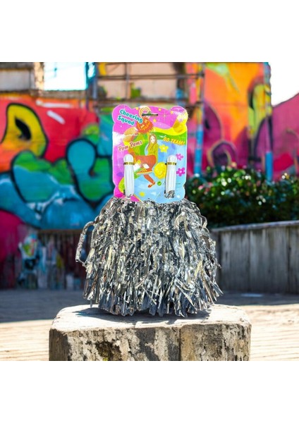 2 Çift 4 Adet Gümüş Ponpon Vıp 23 Nisan Gösteri Ponponu Gümüş Metalik Ponpon Gümüş Parlak Ponpon