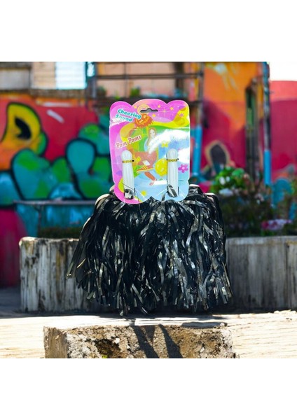 2 Çift 4 Adet Siyah Ponpon Vıp 23 Nisan Gösteri Ponponu Siyah Metalik Ponpon Siyah Parlak Ponpon