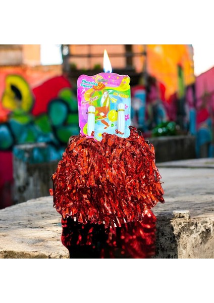 2 Çift 4 Adet Kırmızı Ponpon 23 Nisan Gösteri Ponponu Kırmızı Metalik Ponpon Kırmızı Parlak Ponpon