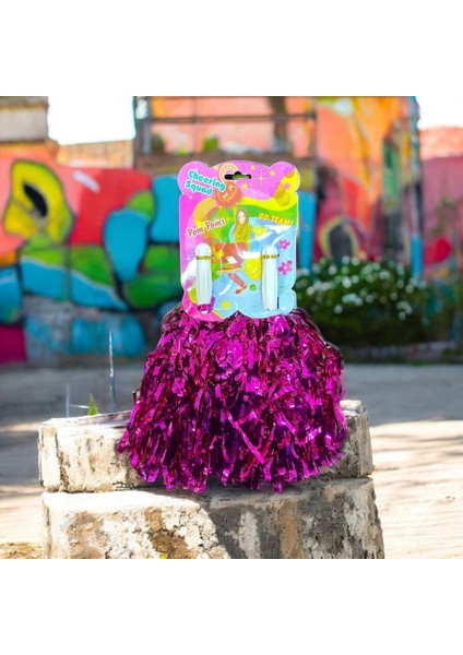 2 Çift 4 Adet Koyu Pembe Ponpon 23 Nisan Gösteri Ponponu Pembe Parlak Ponpon Pembe Metalik Ponpon