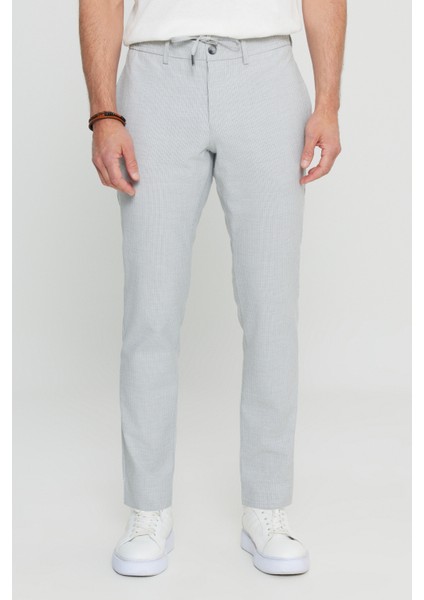 Slim Fit Dar Kesim Beli Bağlamalı Gofre Desenli Yan Cep Casual Pantolon