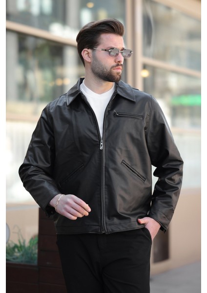 Erkek Siyah Deri Ceket modelleri