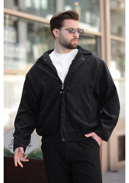 Erkek Siyah Fermuarlı Düğmeli Kadife Ceket modelleri