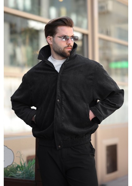 Erkek Siyah Fermuarlı Düğmeli Kadife Ceket fırsatları