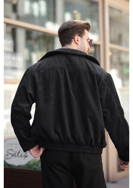Erkek Siyah Fermuarlı Düğmeli Kadife Ceket indirimleri