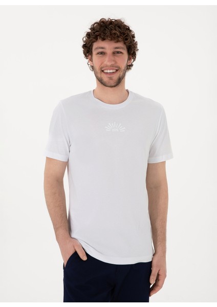 Bisiklet Yaka Beyaz Erkek T-Shirt Lenhar