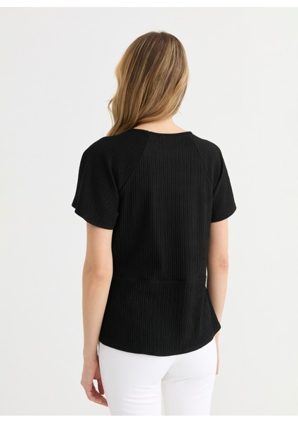O Yaka Düz Siyah Kadın Bluz 25YSL8146