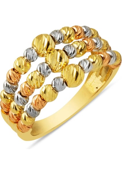 Üç Sıra Renkli Dorika 14 Ayar Yüzük YZK461