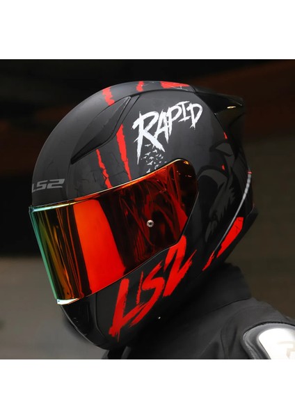Rapıd 2 Race Raven Mat Siyah-Kırmızı Kapalı Motosiklet Kaskı Kırmızı Camlı
