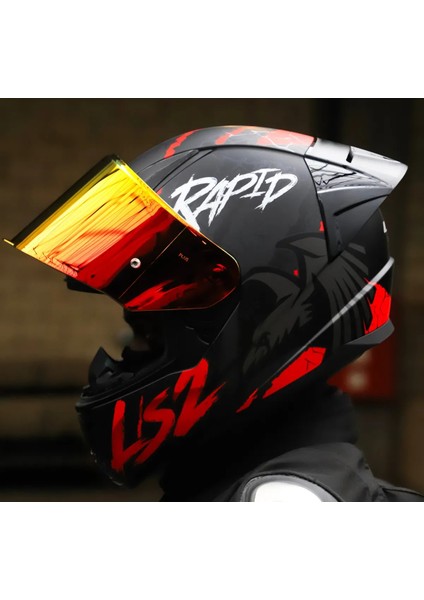 Rapıd 2 Race Raven Mat Siyah-Kırmızı Kapalı Motosiklet Kaskı Kırmızı Camlı
