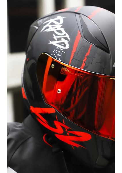 Rapıd 2 Race Raven Mat Siyah-Kırmızı Kapalı Motosiklet Kaskı Kırmızı Camlı