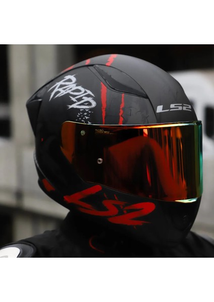 Rapıd 2 Race Raven Mat Siyah-Kırmızı Kapalı Motosiklet Kaskı Kırmızı Camlı