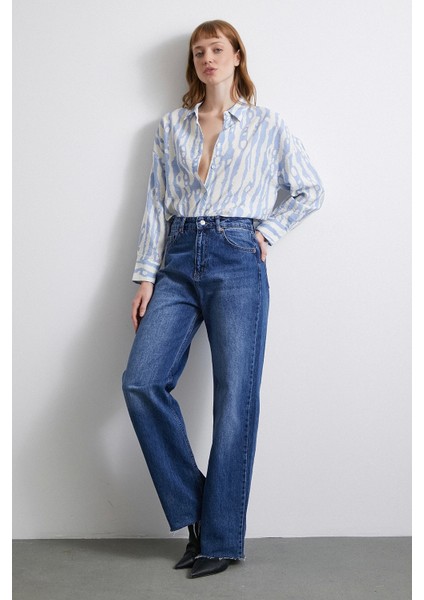 Zebra Desen Modal Gömlek Mavi fırsatları