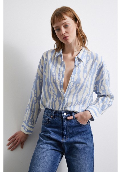 Zebra Desen Modal Gömlek Mavi indirimleri