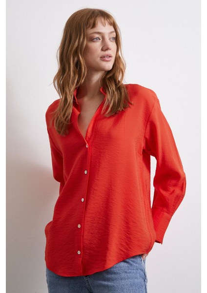 Basic Viskon Gömlek Kırmızı modelleri