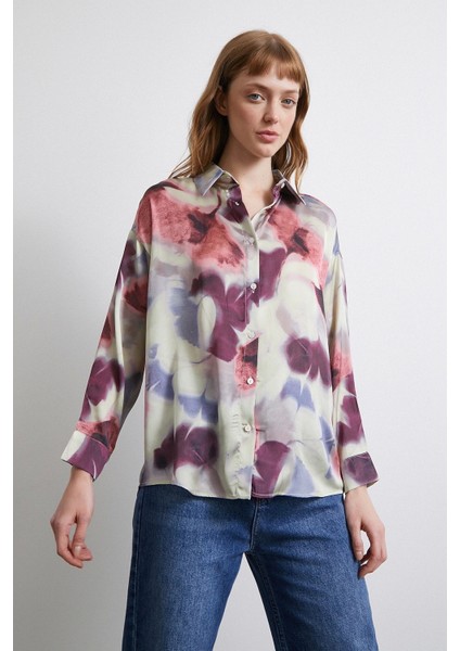 Batik Desen Saten Gömlek Petrol indirimleri