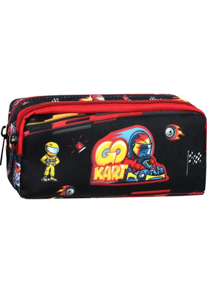 Waddell Lisanslı Erkek Siyah-Kırmızı Go Kart Desenli 2 Cepli Kalem Kutusu