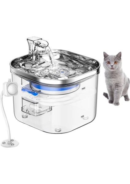 WF040 Akıllı Sensörlü Yarı Paslanmaz Çelik Kedi Su Çeşmesi (Yurt Dışından)
