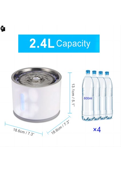 Otomatik Evcil Hayvan Su Çeşmesi Sessiz LED Gri (Yurt Dışından) fırsatları