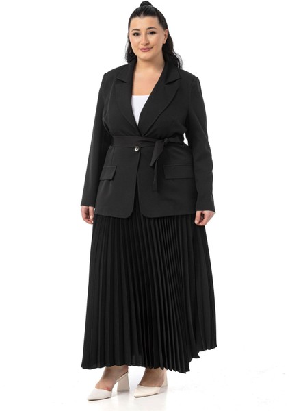 Büyük Beden Pileli Etek Ceket Siyah Ikili Takım fiyatları