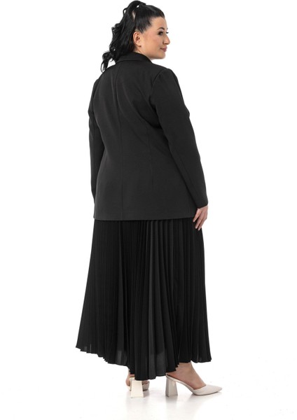 Büyük Beden Pileli Etek Ceket Siyah Ikili Takım modelleri