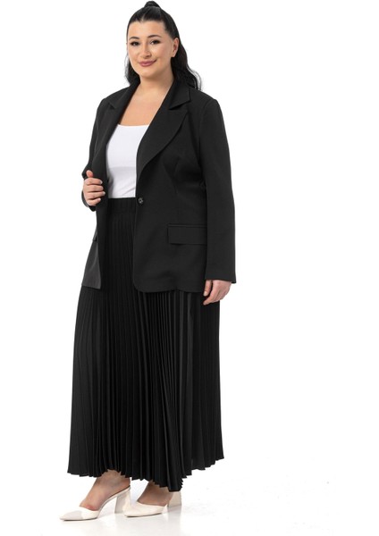 Büyük Beden Pileli Etek Ceket Siyah Ikili Takım fırsatları