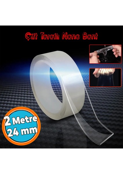 Çift Taraflı Nano Bant Yıkanabilir Montaj Çok Amaçlı Güçlü Yapıştırma Bandı Şeffaf 24 mm x 2 Metre