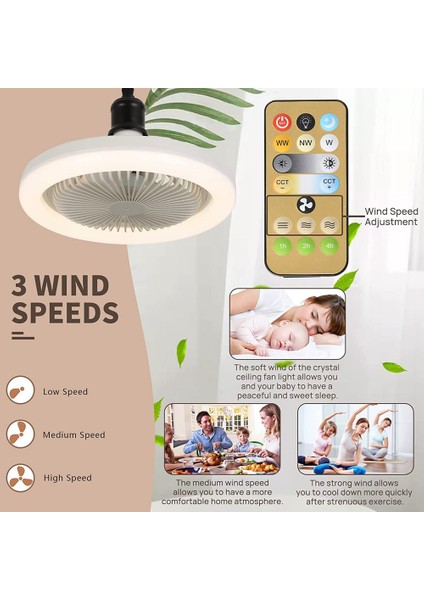 Entegre Işıklar ile 30W Tavan Vantilatörü E27 Uzaktan Tavan Aydınlatma Yatak Odası Oturma Odası Anahtarı Kontrol Ev Lambası A (Yurt Dışından)