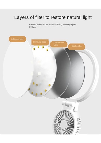 LED Saat Masa Lambası USB Şarj Edilebilir Kısılabilir Masa Lambası 4960 Mah Fan Işık Katlanabilir Göz Koruması Okuma Gece Lambası (Yurt Dışından)